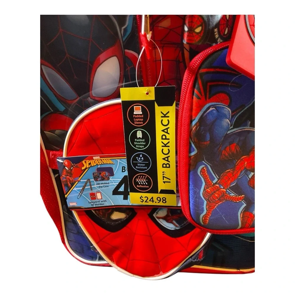 Marvel Spider-Man Kids Boys' School Backpack with Lunch Bag 4-Piece Set Academia